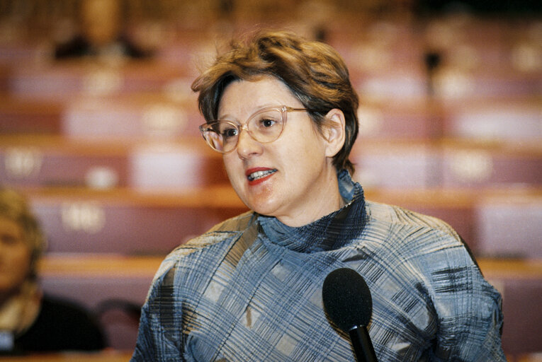 Portrait of Raymonde DURY in the hemicycle at Strasbourg