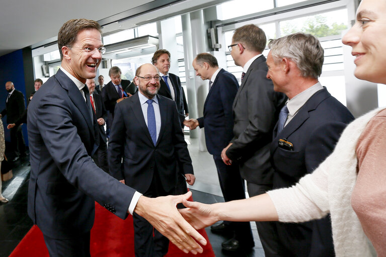 Official visit of Dutch Prime Minister to the European Parliament in Strasbourg. Martin SCHULZ - EP President welcomes Mark RUTTE - Dutch Prime Minister