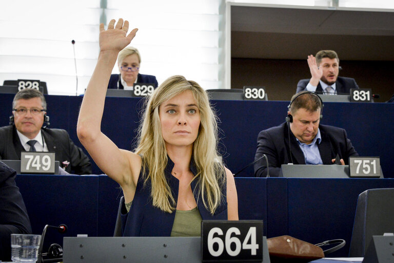 Barbara MATERA voting during plenary session week 27 in Strasbourg