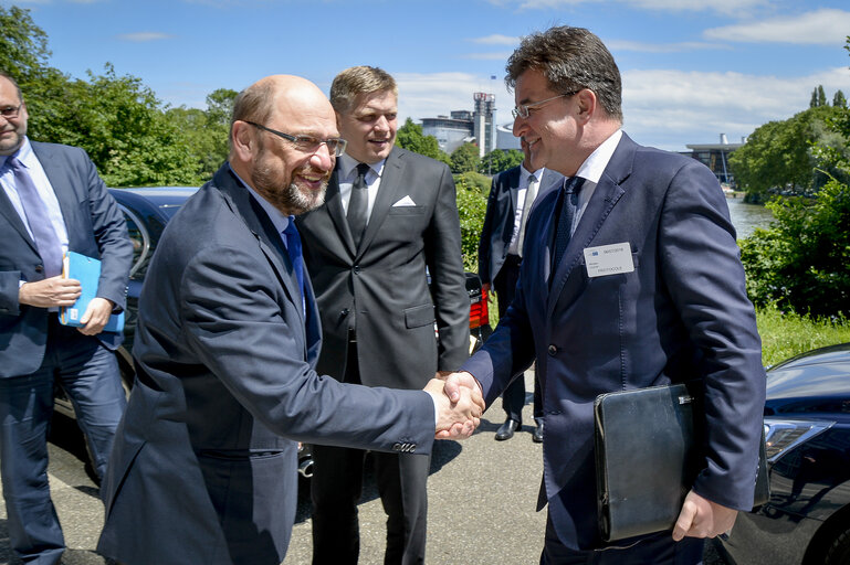 Foto 1: Official visit of Slovak Prime Minister to the European Parliament in Strasbourg. Martin SCHULZ EP - President welcomes Miroslav LAJ?ÁK - Slovak Foreign Affairs Minister