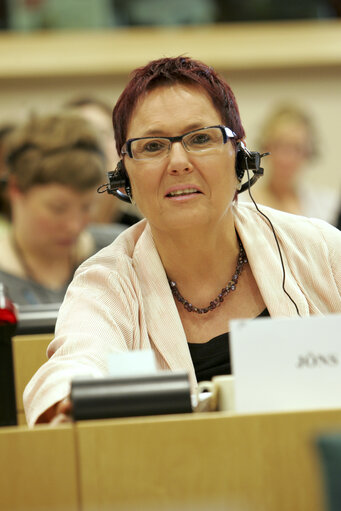 Karin JONS in a meeting at the EP in Brussels.