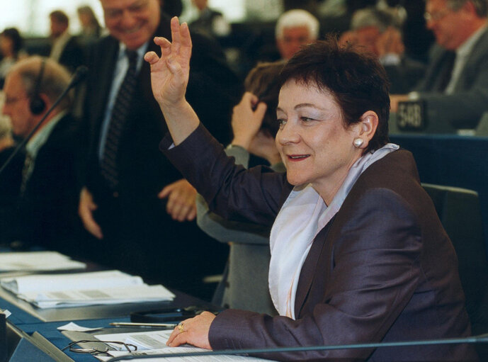 Baroness Sarah LUDFORD in plenary session in Strasbourg.