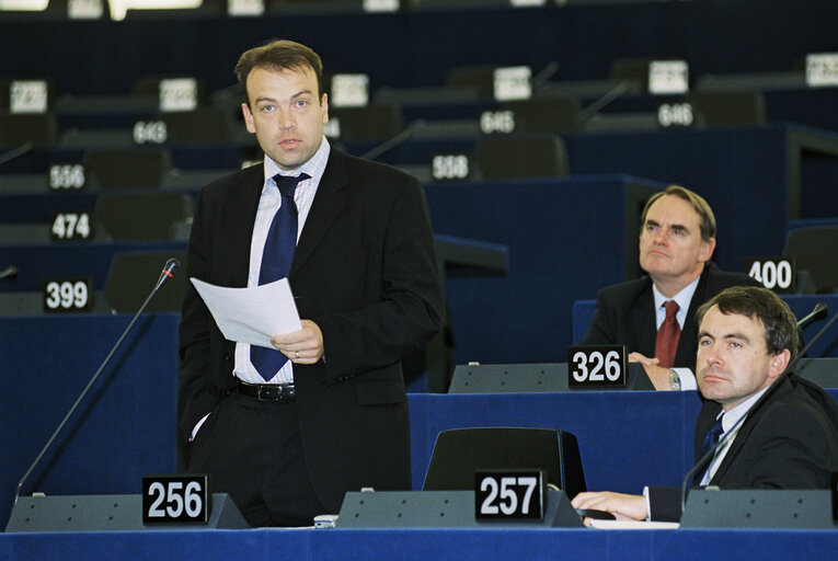 The MEP JChristopher HEATON-HARRIS during a plenary session in Strasbourg in October 2003.