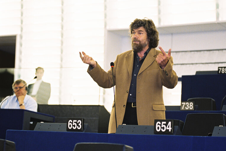 Portrait of Mep Reinhold MESSNER during the plenary session at the European Parliament in Strasbourg