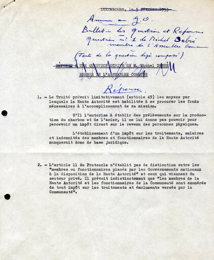 Correspondence between ECSC High Authority President Jean MONNET and ECSC President Paul-Henri SPAAK, February 9, 1953.