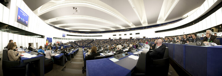 Photo 12: Panoramic view on the hemicycle of the European Parliament building Louise Weiss in Strasbourg