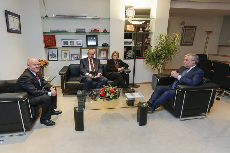 Nuotrauka 1: Antonio TAJANI - EP President meets with Marina Elvira CALDERONE and Rudolf KOLBE - European Economic and Social Committee