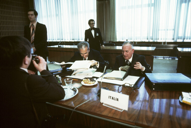 First democratic President of Portugal, EANES, visiting the European Parliament in 1978