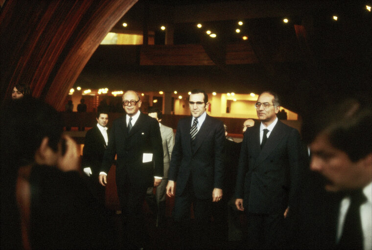 First democratic President of Portugal, EANES, visiting the European Parliament in 1978