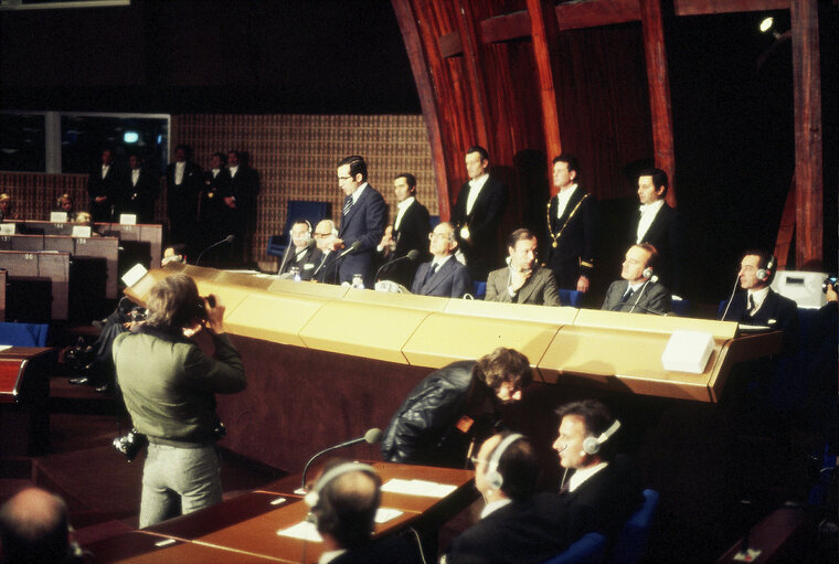 First democratic President of Portugal, EANES, visiting the European Parliament in 1978