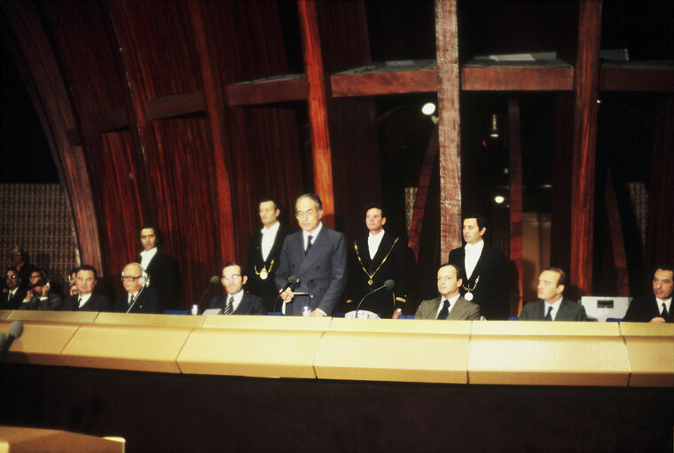 First democratic President of Portugal, EANES, visiting the European Parliament in 1978