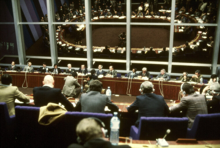 First democratic President of Portugal, EANES, visiting the European Parliament in 1978