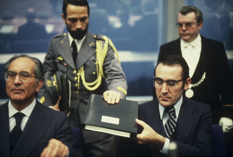 First democratic President of Portugal, EANES, visiting the European Parliament in 1978