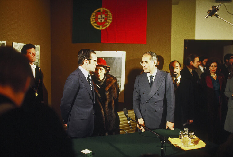 First democratic President of Portugal, EANES, visiting the European Parliament in 1978