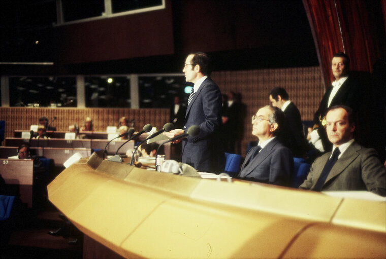 First democratic President of Portugal, EANES, visiting the European Parliament in 1978