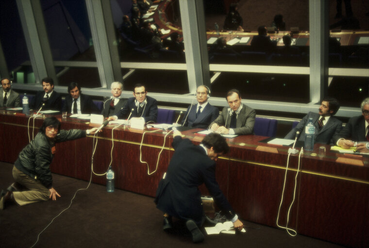 First democratic President of Portugal, EANES, visiting the European Parliament in 1978