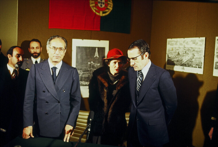 First democratic President of Portugal, EANES, visiting the European Parliament in 1978