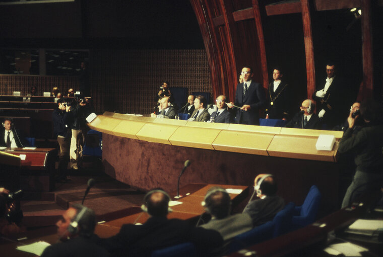 First democratic President of Portugal, EANES, visiting the European Parliament in 1978