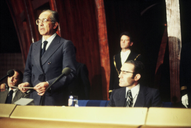 First democratic President of Portugal, EANES, visiting the European Parliament in 1978