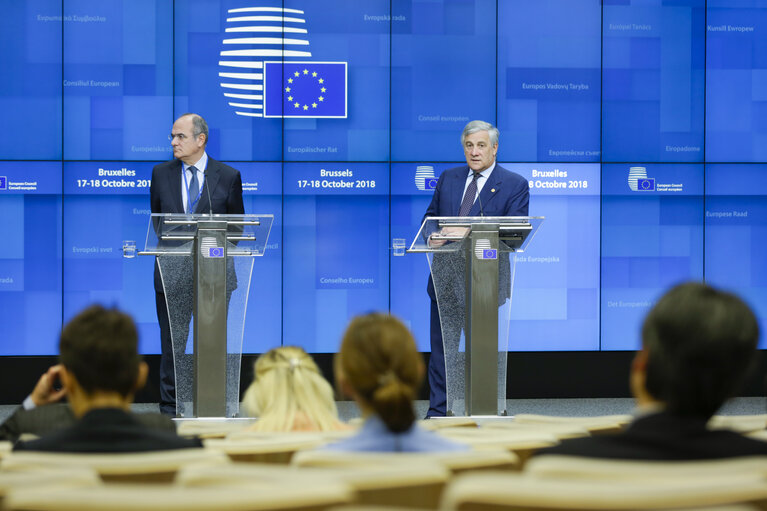 Photo 4: European Council 18 October 2018 - Press conference by Antonio TAJANI, EP President