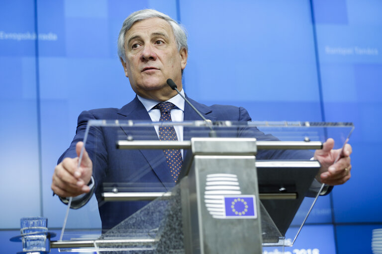 Billede 18: European Council 18 October 2018 - Press conference by Antonio TAJANI, EP President