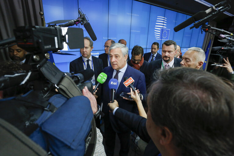 Photo 16: European Council 18 October 2018 - Press conference by Antonio TAJANI, EP President