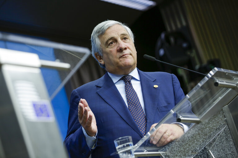 Fotografija 10: European Council 18 October 2018 - Press conference by Antonio TAJANI, EP President