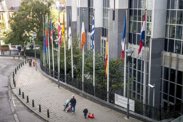 The Spanish and European flags lowered to half-mast following the recent tragic flooding that struck the Baleares Islands and in solidarity with the Spanish people