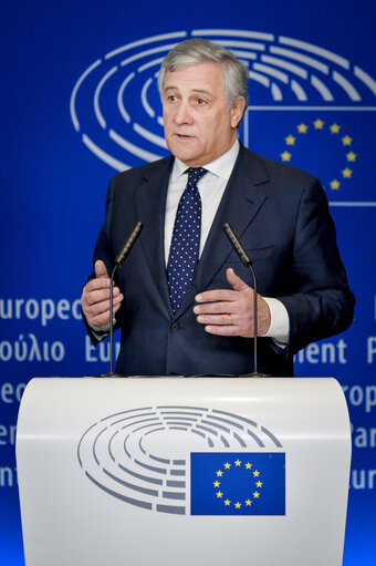 Fotagrafa 9: Press point by EP President Antonio TAJANI and President of South-African Cyril RAMAPHOSA