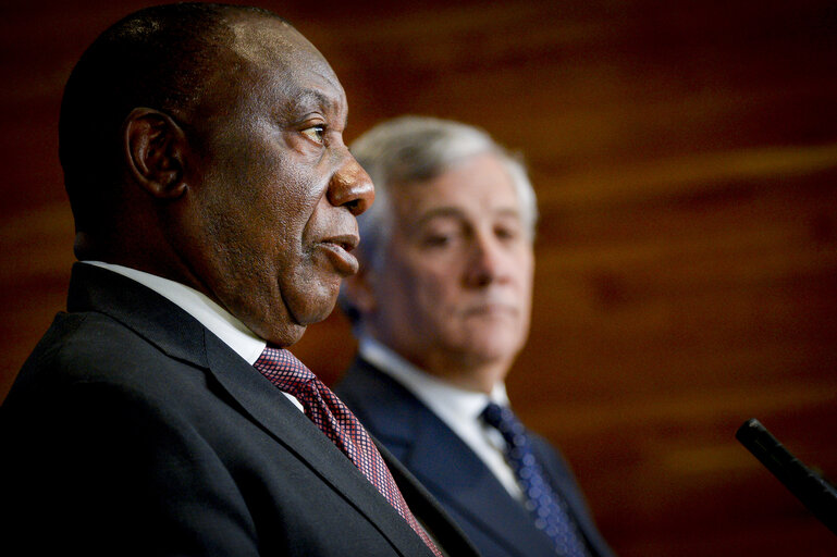 Fotagrafa 3: Press point by EP President Antonio TAJANI and President of South-African Cyril RAMAPHOSA