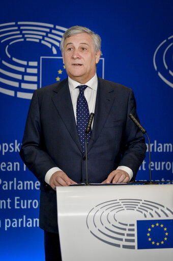 Fotagrafa 10: Press point by EP President Antonio TAJANI and President of South-African Cyril RAMAPHOSA