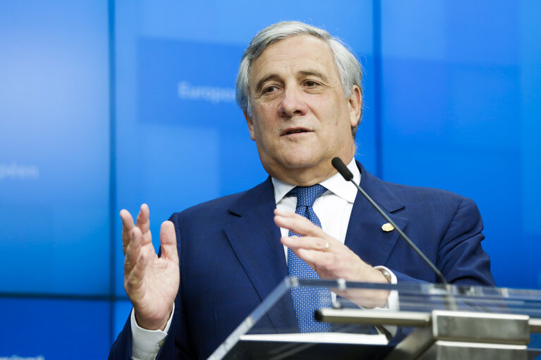 Fotografija 2: European Council 18 October 2018 - Press Conference by Antonio TAJANI, EP President