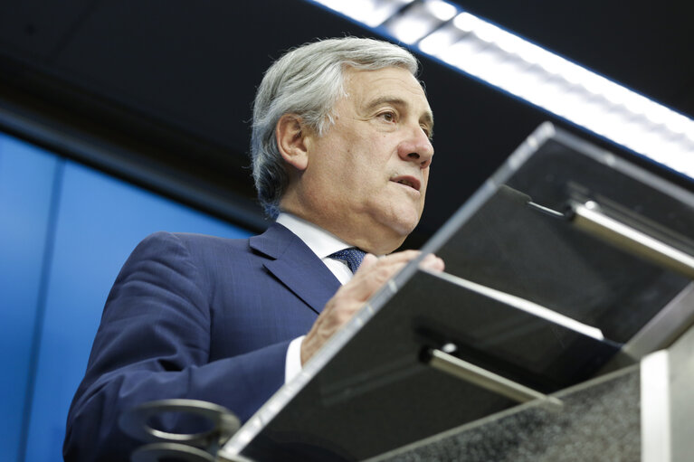 Fotografija 16: European Council 18 October 2018 - Press Conference by Antonio TAJANI, EP President