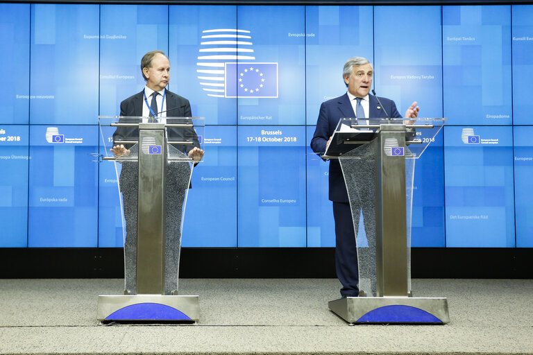 Fotografija 21: European Council 18 October 2018 - Press Conference by Antonio TAJANI, EP President