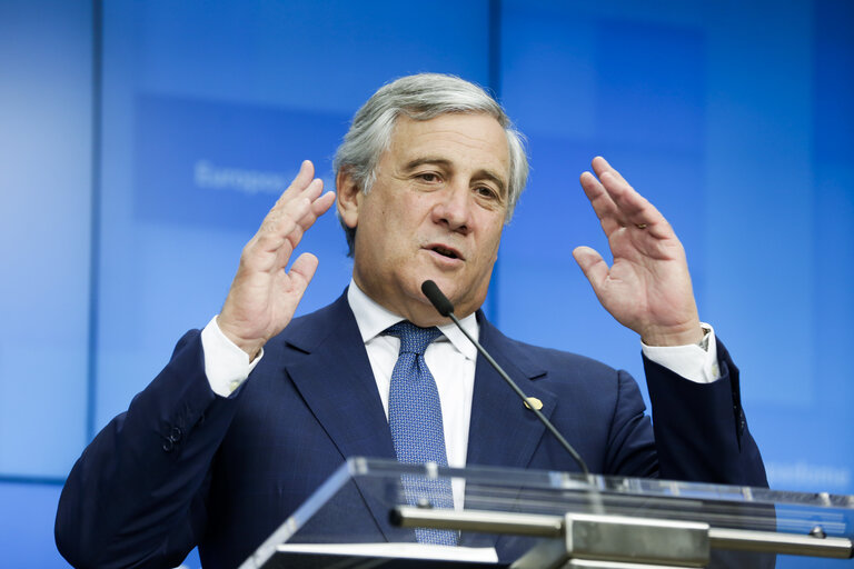 Fotografija 1: European Council 18 October 2018 - Press Conference by Antonio TAJANI, EP President