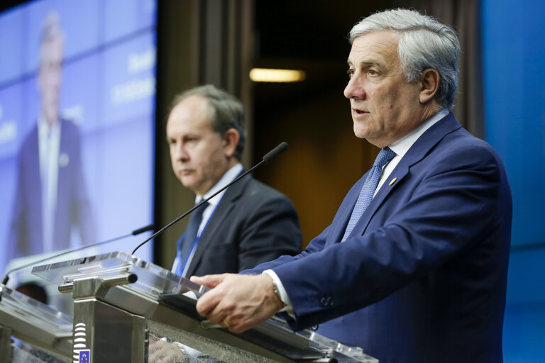 Fotografija 9: European Council 18 October 2018 - Press Conference by Antonio TAJANI, EP President