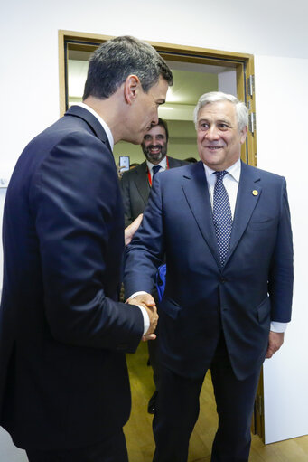 Foto 5: European Council - Antonio TAJANI - EP President meets with Pedro SANCHEZ - Spanish Prime Minister