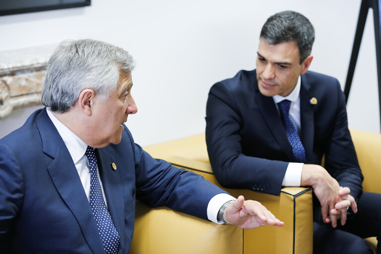 Foto 3: European Council - Antonio TAJANI - EP President meets with Pedro SANCHEZ - Spanish Prime Minister