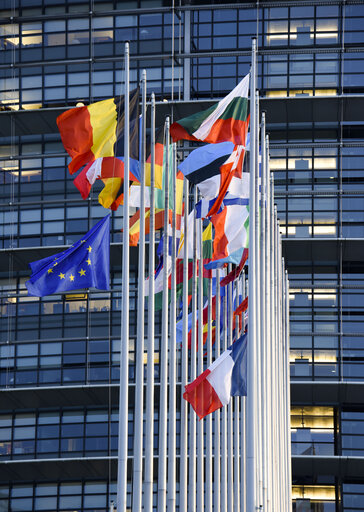 Fotografi 1: European and France flag at half-mast for the victims of the attack against Charlie Hebdo