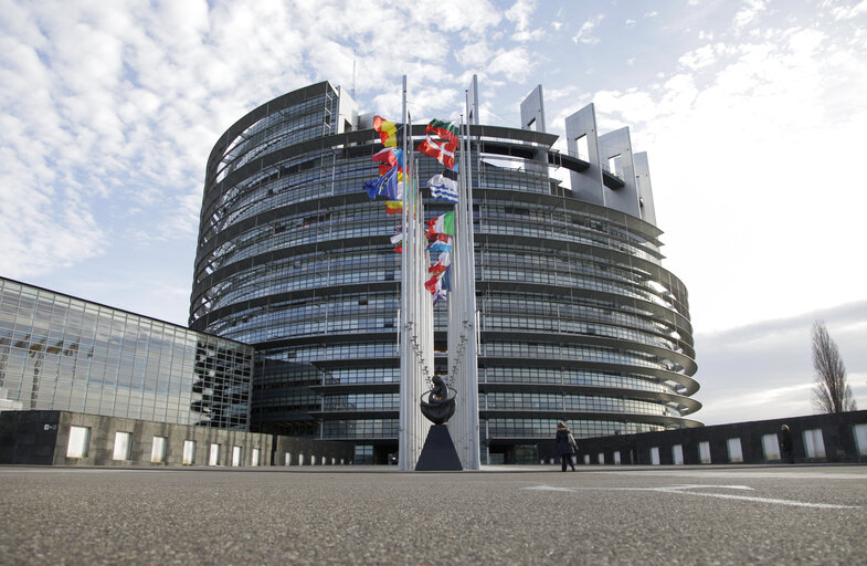 Fotografi 4: European and French flag at half-mast for the victims of the attack against Charlie Hebdo