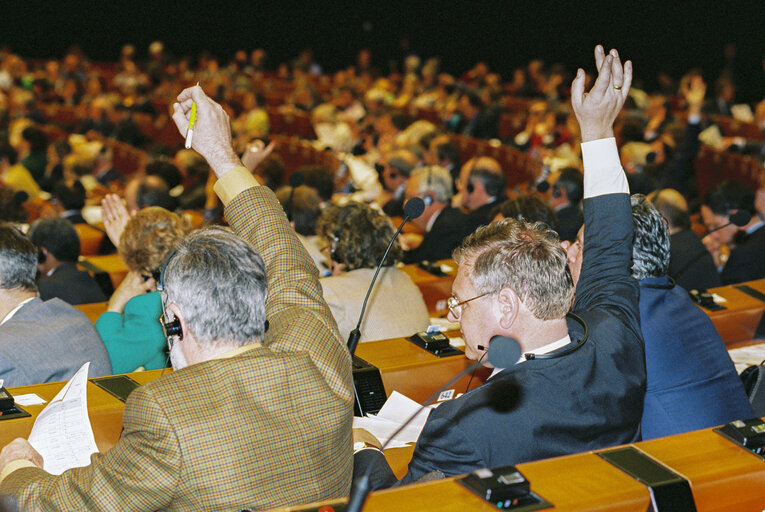 Fotografie 2: MEPs voting at the EP in Brussels.