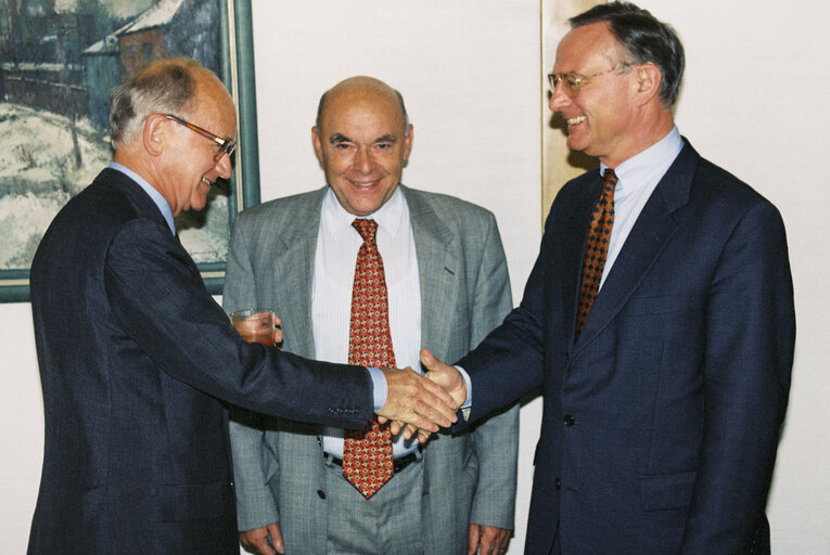 Alexandre LAMFALUSSY, President of the European Monetary Institute, Fernand H.J. HERMAN, Klaus HANSCH EP President during a meeting in Strasbourg in June 1996.