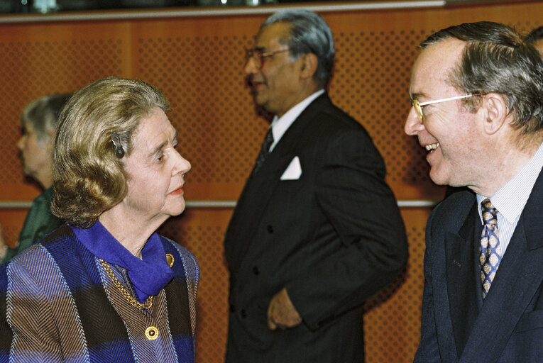 Visit of Queen Fabiola of Belgium at the European Parliament in Brussels