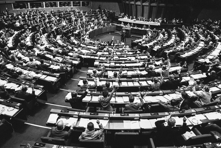 Hemicycle during the votes at the European Parliament in Strasbourg in october 1983