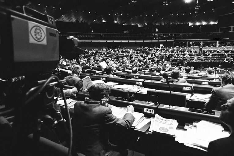 Hemicycle during the votes at the European Parliament in Strasbourg in october 1983