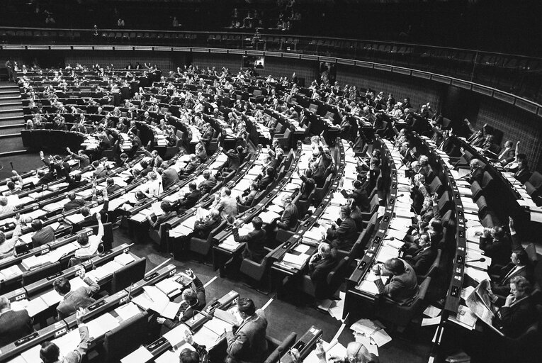 Hemicycle during the votes at the European Parliament in Strasbourg in october 1983