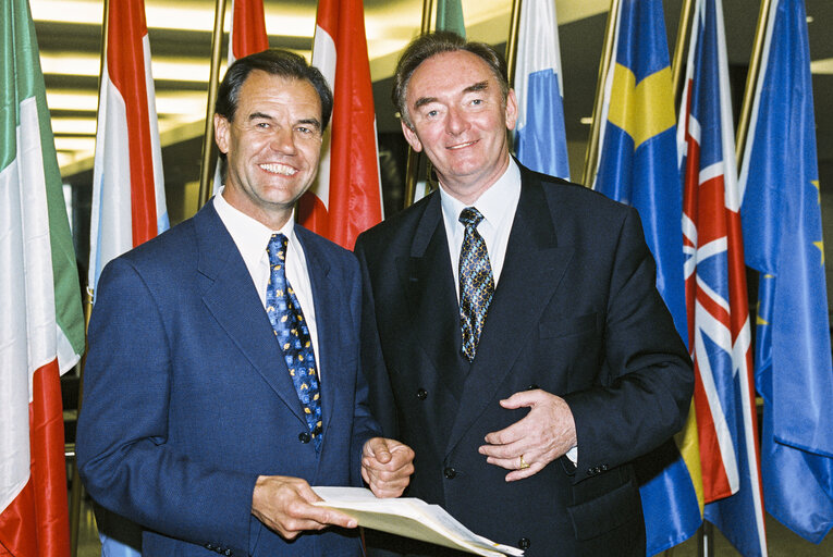 MEPs Hubert PIRKER and Padraig FLYNN at the European Parliament in Strasbourg