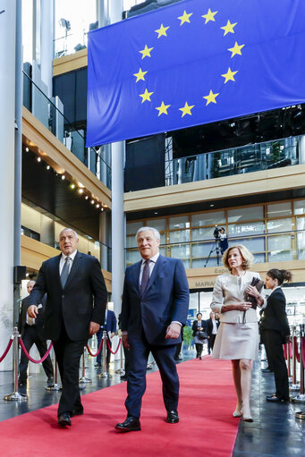 Fotografia 2: Antonio TAJANI - EP President meets with Boyko BORISSOV, Bulgarian Prime Minister- Welcoming
