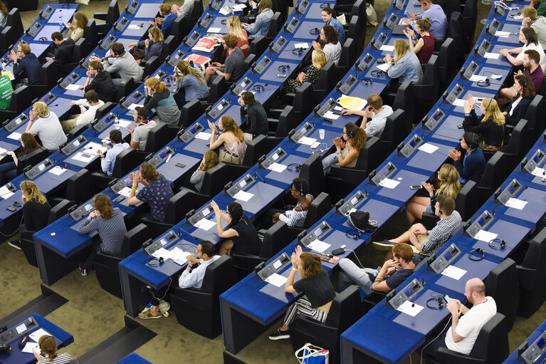 Photo 3: European Youth Event #EYE2018 - Discussion YOUNG AND OLD: keeping up with the digital revolution ' Youth unemployment: The race to zero '