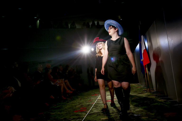 Photo 17: Fashion show at the EP in Strasbourg from different French schools: - Lycée Camille Claudel, Ecole Ambassadrice de Lyon- Lycée Claude Bernard de Villefranche- Lycée de la Coiffure de Lyon- Fondation la Mâche de Lyon- Lycée Paul Lapie de Lunéville- Lycée Sainte Marie de Saint-Etienne
